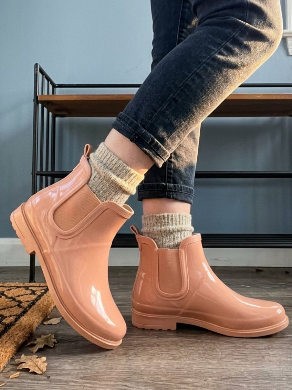 Ankle Rain Boots by Addition Elle in Peach Pink Colour